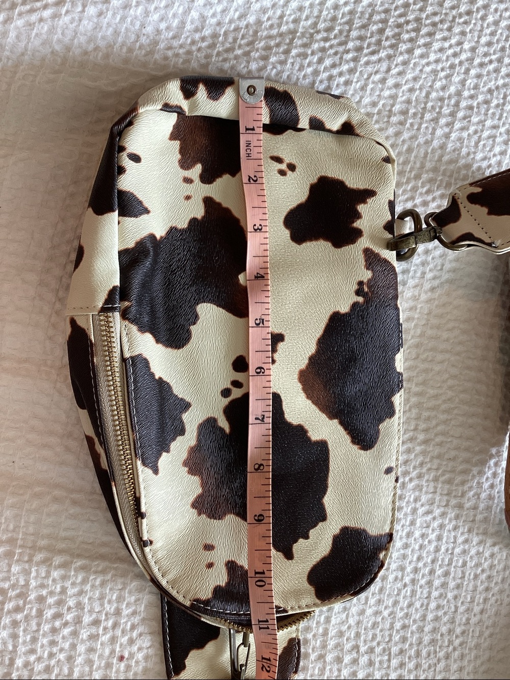 Cow Print Crossbody Bag with Patterned Strap - Picture 2 of 4